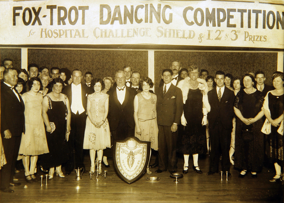 Photograph showing Fox-Trot Dancing Competition for the Hospital Challenge Shield, Royal Gwent Hospital, c.1920s. Gwent Archives