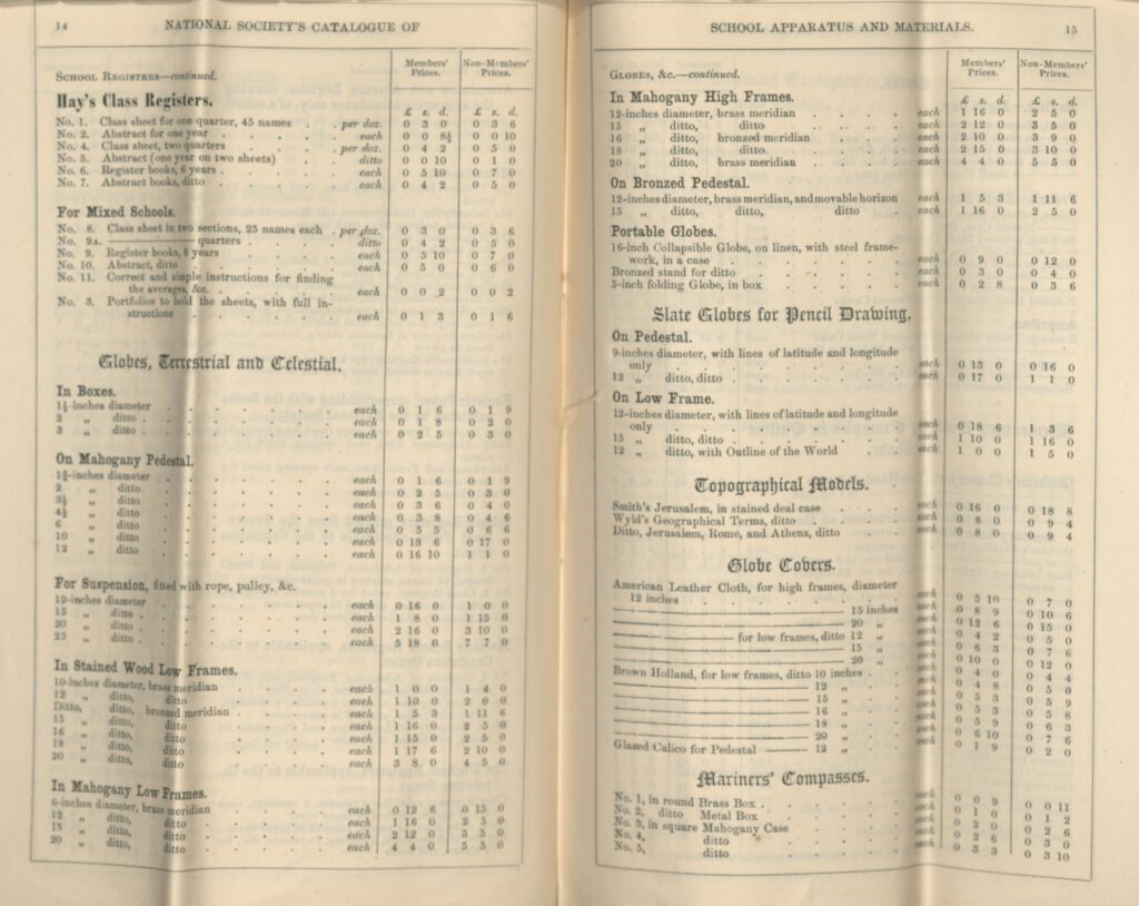 Catalog o Offer a Deunydd Ysgol (1858) y Gymdeithas Genedlaethol, eitem o Lyfrgell ac Archifau Roderic Bowen, Prifysgol Drindod Dewi Sant