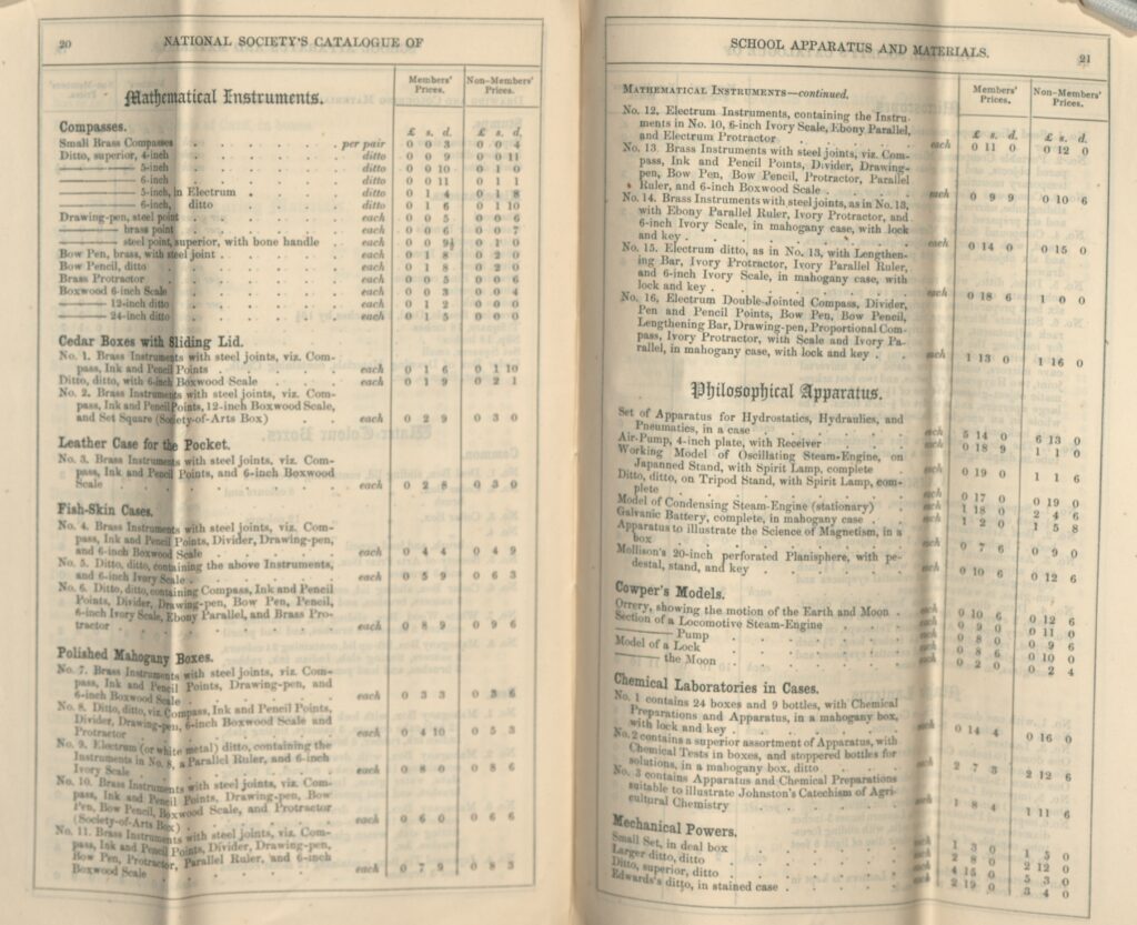 Catalog o Offer a Deunydd Ysgol (1858) y Gymdeithas Genedlaethol, eitem o Lyfrgell ac Archifau Roderic Bowen, Prifysgol Drindod Dewi Sant