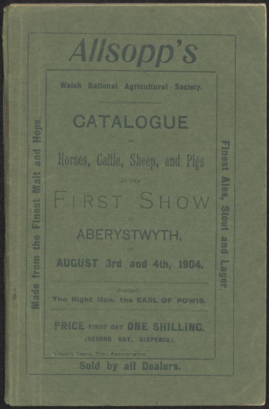 Sioe Frenhinol Cymru, Hysbyseb Catalog Meddyginiaethau Anifeiliaid (1904), eitem o Lyfrgell Genedlaethol Cymru