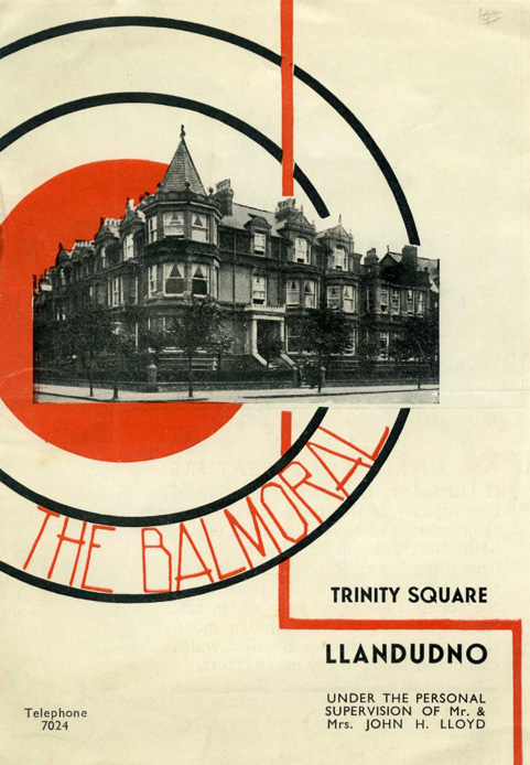 Gwesty Balmoral, Llandudno hysbyseb (1930au), eitem o Wasanaeth Archifau Conwy