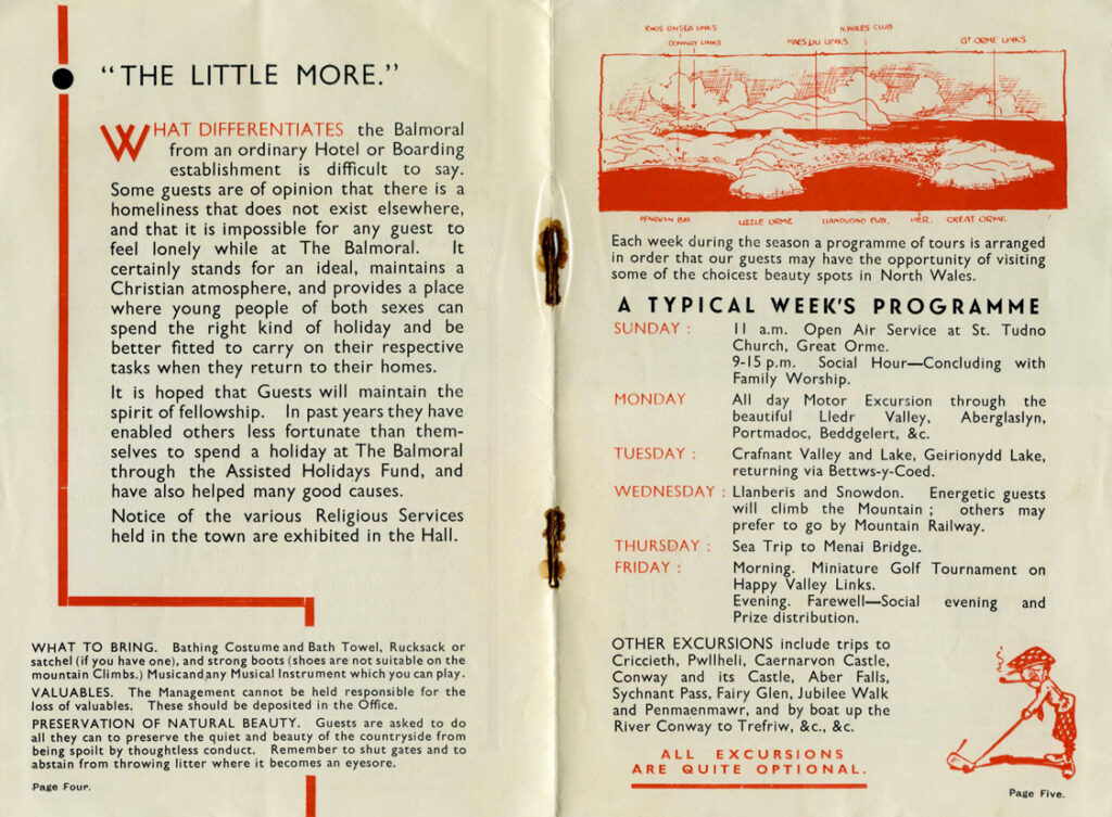 Gwesty Balmoral, Llandudno hysbyseb (1930au), eitem o Wasanaeth Archifau Conwy